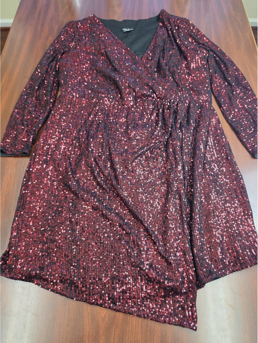 City Chic Womens Plus Size M/18 Red Black Sequin Wrap Cocktail Glam Party Dress